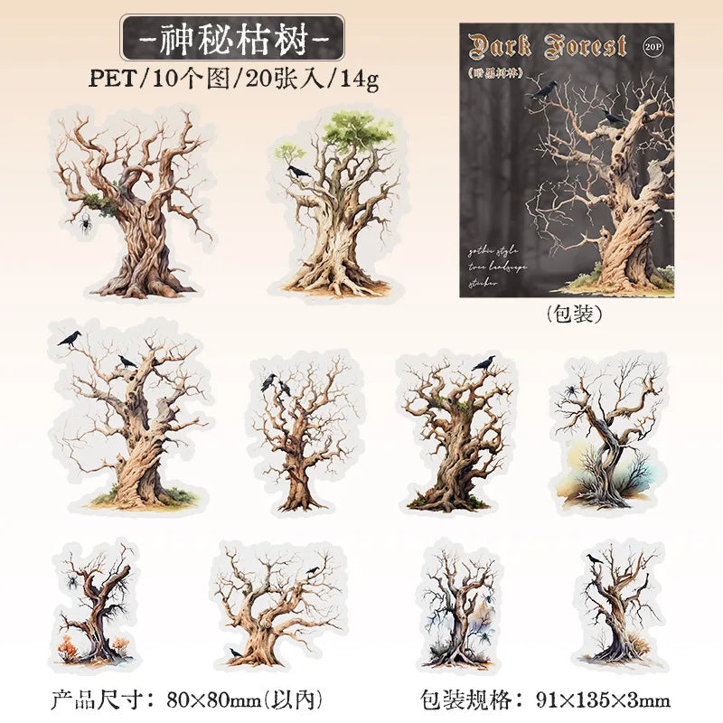 20pcs/lot Kawaii Stationery Stickers dark woods DIY Junk Journal Paper stickers Planner Decorative Mobile stickers