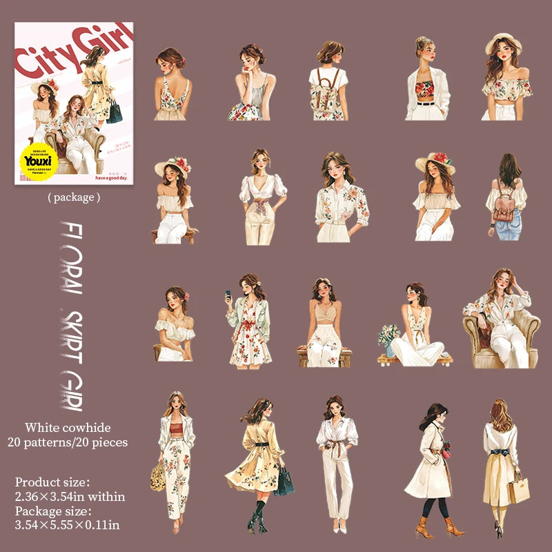 20Pcs/pack 141*90mm Urban Girl Series Teenage Character Stickers for Journals Planners Stationery DIY Crafts Supplies