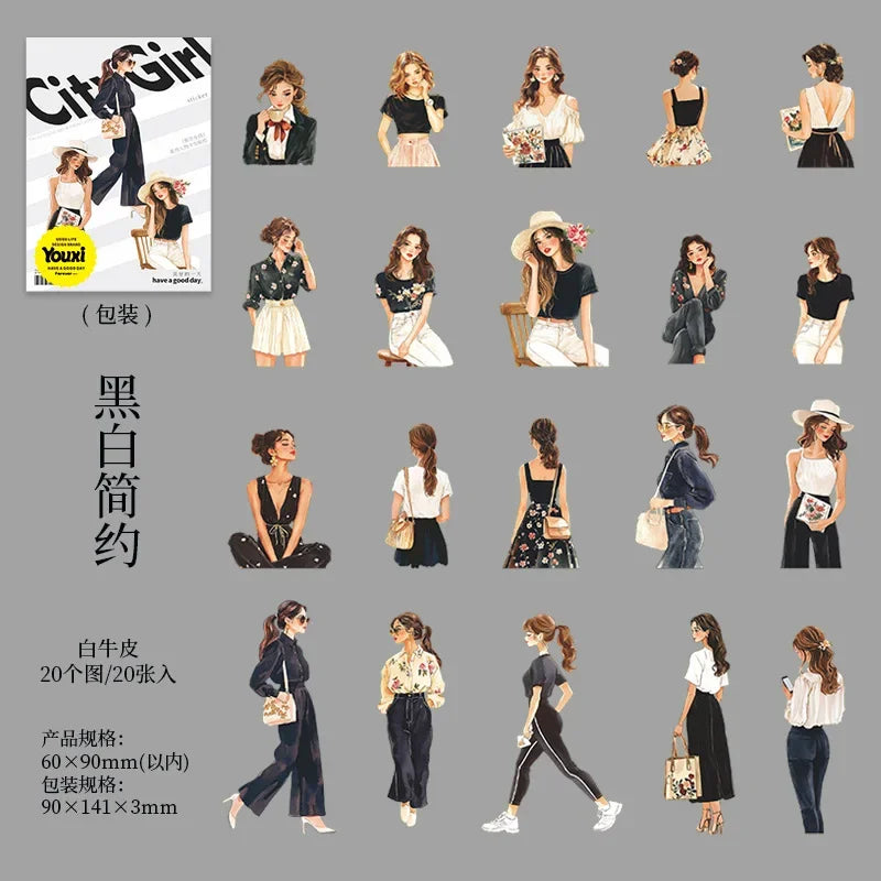 20Pcs/pack 141*90mm Urban Girl Series Teenage Character Stickers for Journals Planners Stationery DIY Crafts Supplies