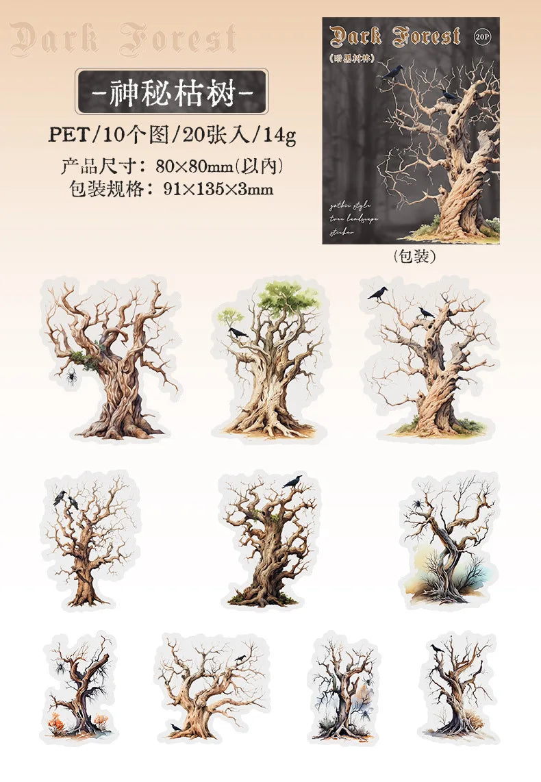 20pcs/lot Kawaii Stationery Stickers dark woods DIY Junk Journal Paper stickers Planner Decorative Mobile stickers