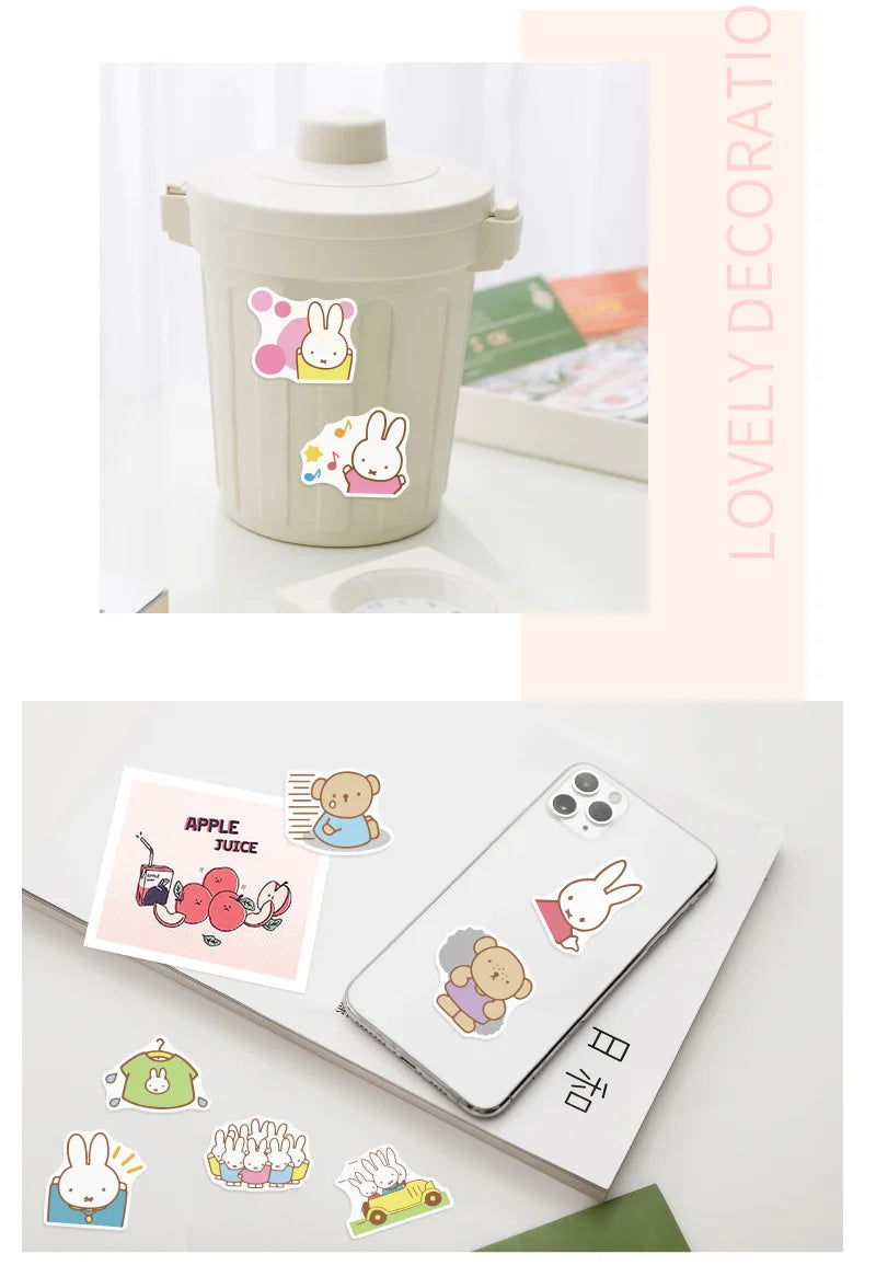50PCS Kawaii Miffy Stickers Cute Cartoon Rabbit Girl Pocket Decoration Stickers Phone Case Ipad Notebook Waterproof Stickers Toy