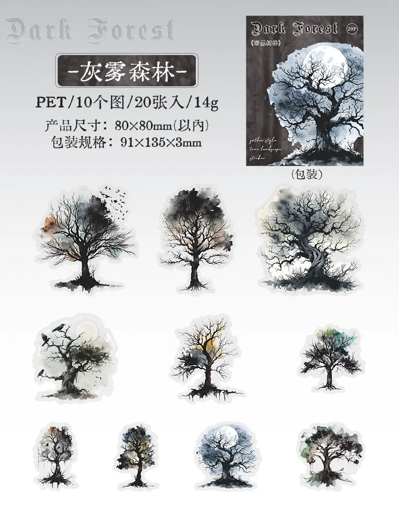 20pcs/lot Kawaii Stationery Stickers dark woods DIY Junk Journal Paper stickers Planner Decorative Mobile stickers