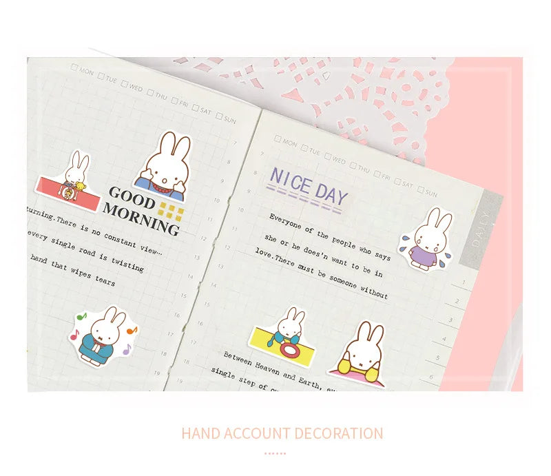 50PCS Kawaii Miffy Stickers Cute Cartoon Rabbit Girl Pocket Decoration Stickers Phone Case Ipad Notebook Waterproof Stickers Toy