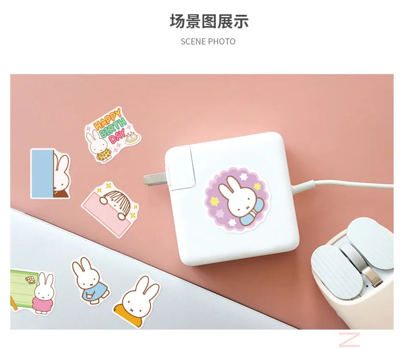 50PCS Kawaii Miffy Stickers Cute Cartoon Rabbit Girl Pocket Decoration Stickers Phone Case Ipad Notebook Waterproof Stickers Toy