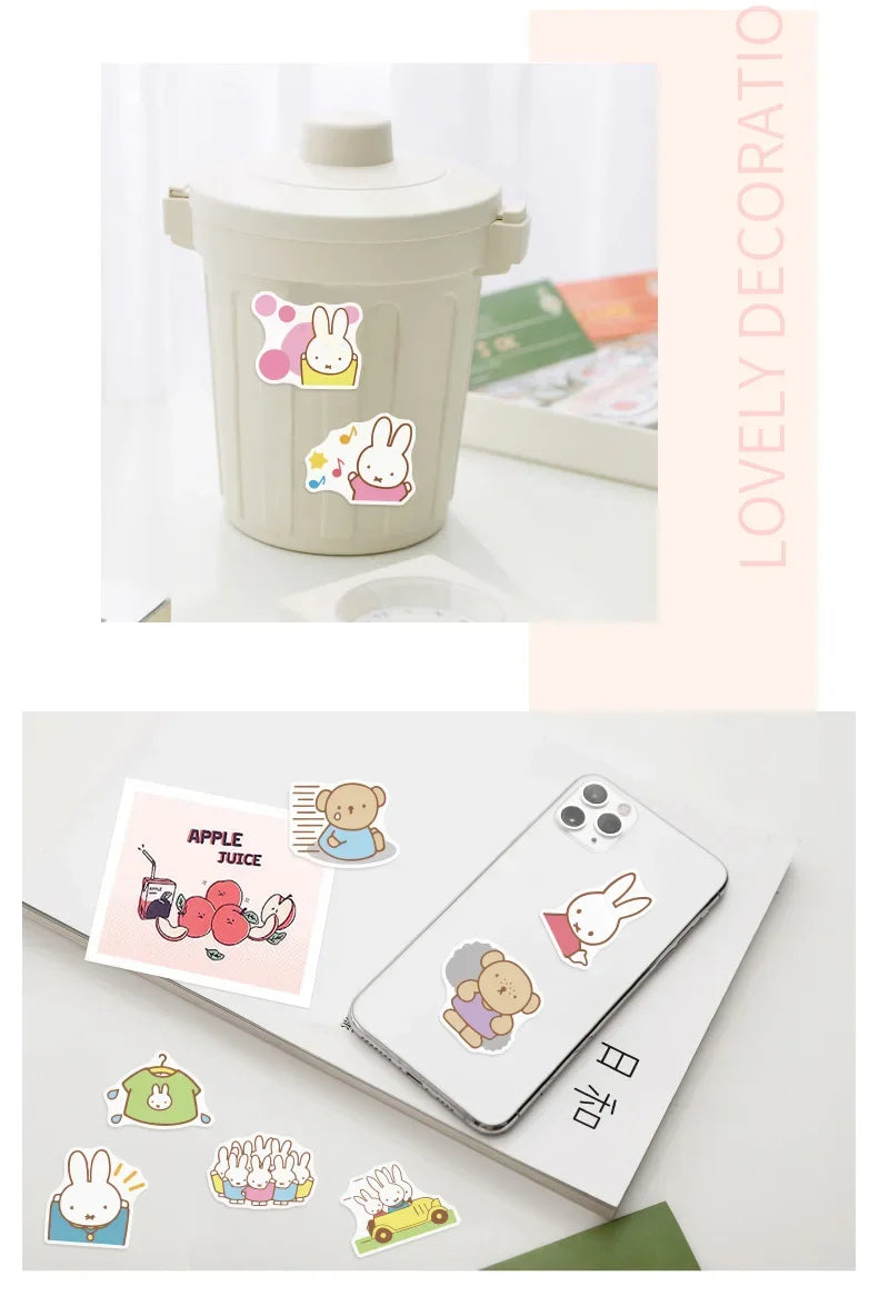 50PCS Kawaii Miffy Stickers Cute Cartoon Rabbit Girl Pocket Decoration Stickers Phone Case Ipad Notebook Waterproof Stickers Toy