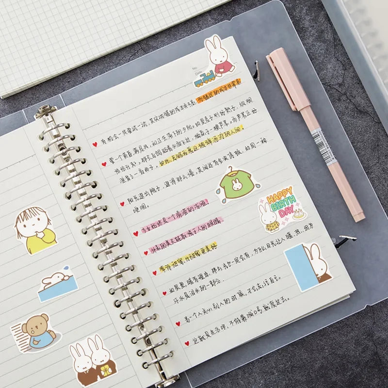 50PCS Kawaii Miffy Stickers Cute Cartoon Rabbit Girl Pocket Decoration Stickers Phone Case Ipad Notebook Waterproof Stickers Toy