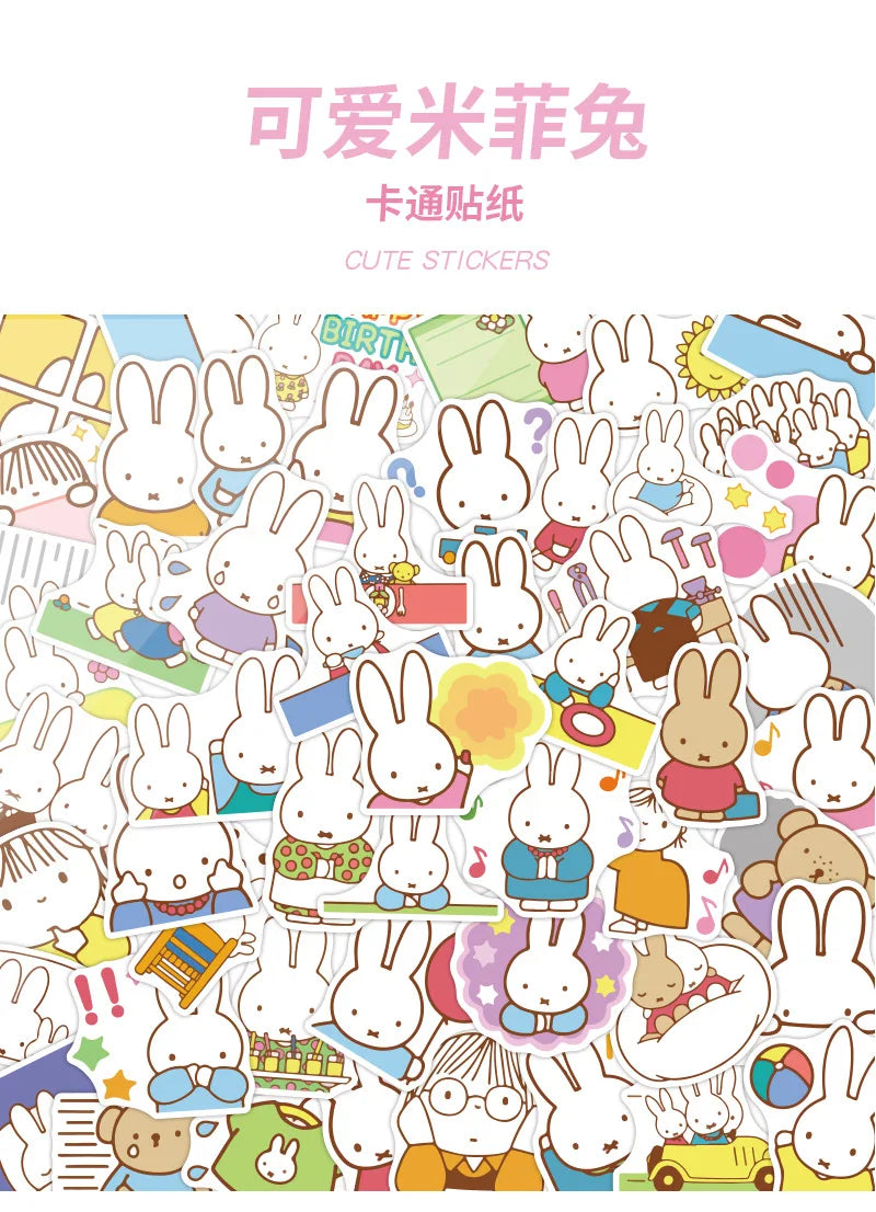 50PCS Kawaii Miffy Stickers Cute Cartoon Rabbit Girl Pocket Decoration Stickers Phone Case Ipad Notebook Waterproof Stickers Toy