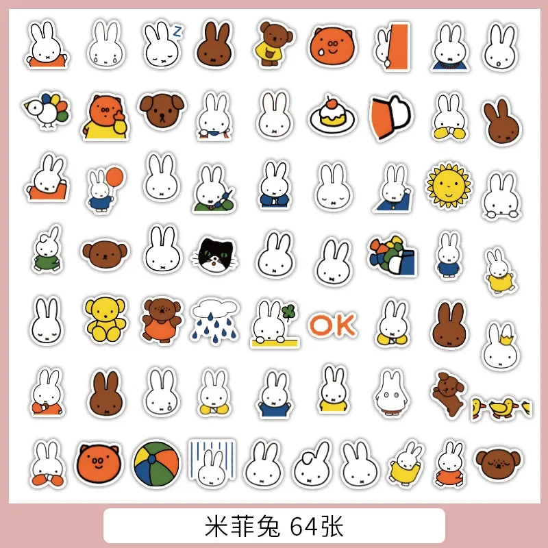50PCS Kawaii Miffy Stickers Cute Cartoon Rabbit Girl Pocket Decoration Stickers Phone Case Ipad Notebook Waterproof Stickers Toy