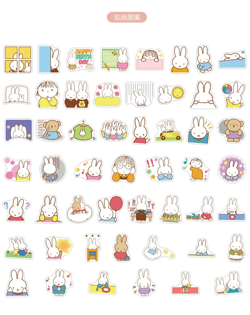 50PCS Kawaii Miffy Stickers Cute Cartoon Rabbit Girl Pocket Decoration Stickers Phone Case Ipad Notebook Waterproof Stickers Toy