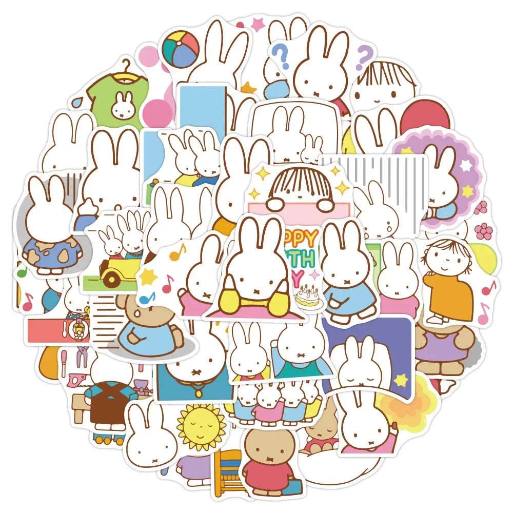 50PCS Kawaii Miffy Stickers Cute Cartoon Rabbit Girl Pocket Decoration Stickers Phone Case Ipad Notebook Waterproof Stickers Toy