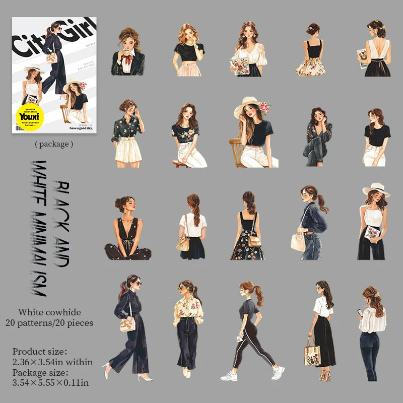 20Pcs/pack 141*90mm Urban Girl Series Teenage Character Stickers for Journals Planners Stationery DIY Crafts Supplies