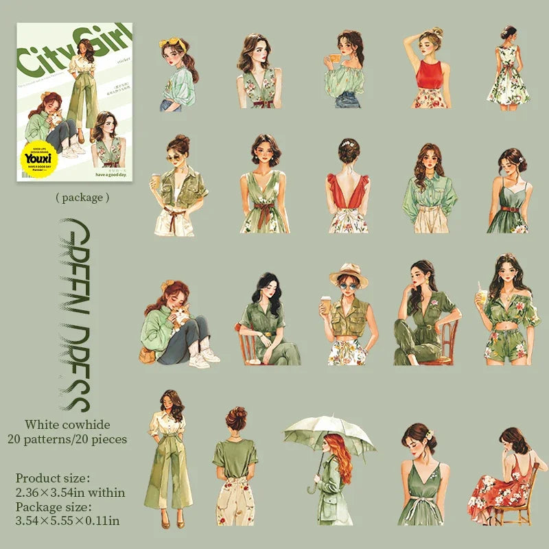 20Pcs/pack 141*90mm Urban Girl Series Teenage Character Stickers for Journals Planners Stationery DIY Crafts Supplies