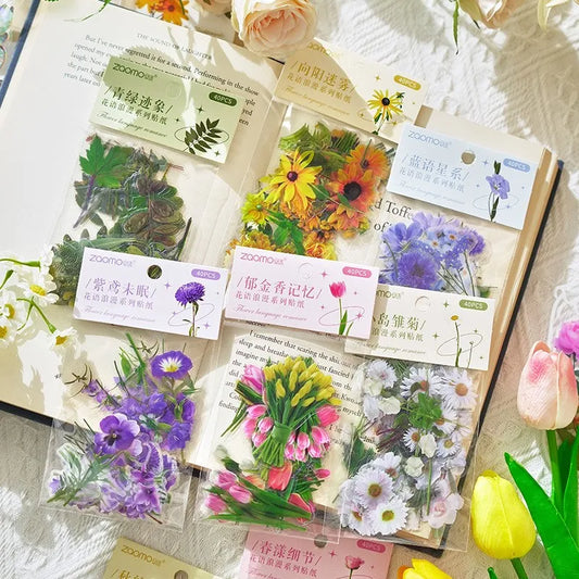 40 Pcs Vintage Flowers Plants Stickers DIY Decoration PET Scrapbook Stickers For Planners Scrapbooking Laptops