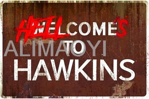 Stranger Things Metallskylt - Welcome to Hawkins - Vintage Väggdekoration
